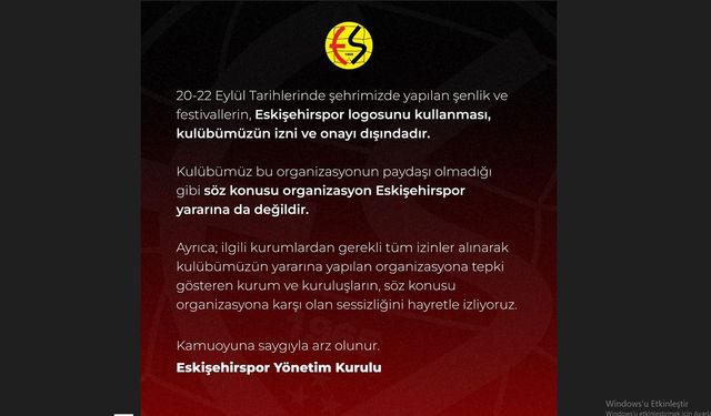 Eskişehirspor'dan logolarını izinsiz kullanan organizasyona tepki