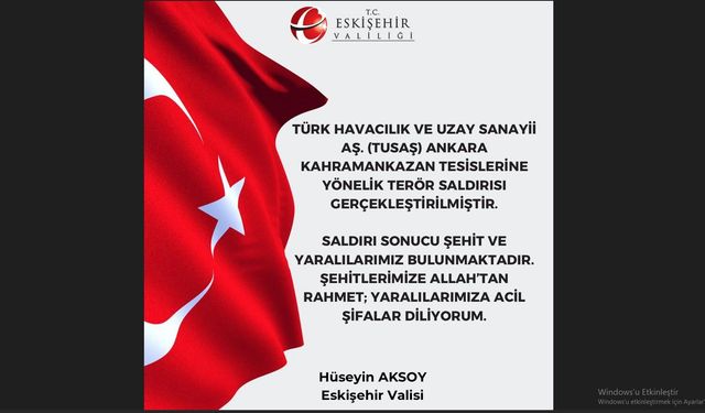 Vali Aksoy'dan Ankara'daki saldırıyla ilgili taziye mesajı