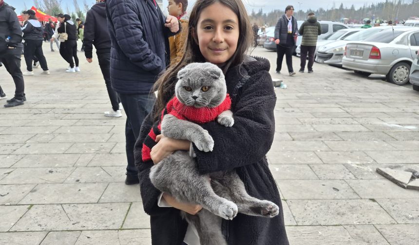 Küçük çocuk Eskişehirspor maçına kedisi ile geldi