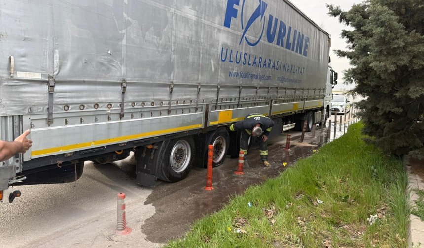 Lastiği patlayan tır yanmaktan son anda kurtarıldı