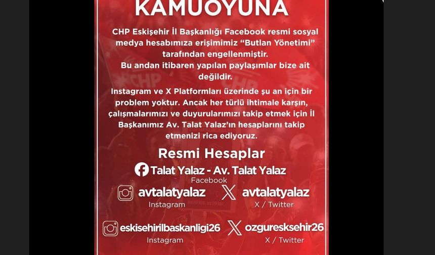 CHP Eskişehir  Facebook Hesabına 'Butlan' Engeli