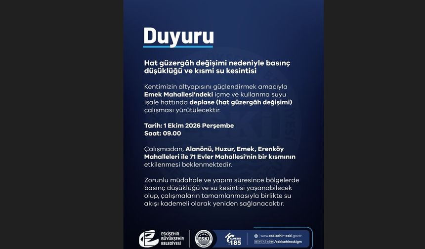 Emek Mahallesi’nde İçme Suyu Hattında Güzergâh Değişikliği
